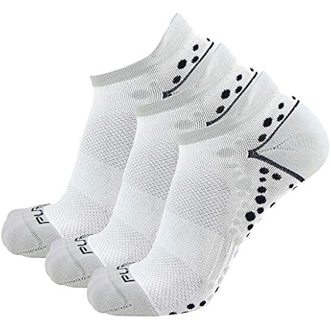 Pure Compression No-Show Anti-Blister Running Socks - Moisture Wicking Sport Socks for Men, Women (L/XL, White - 3 Pack) Cover