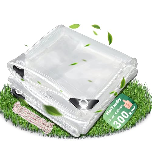 Plane Transparen Staubdicht mit Ösen 2.5x4m, 300g/m² PVC Material Abdeckplane Wasserdicht, Durchsichtige Plane Für DraußEn, Premium Abdeckplane mit Seil, für Gartenmöbel Pflanzen Pavillon Balkon