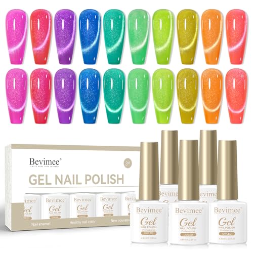 Kit 10 Esmaltes de Gel Neon Glitter Cat Eye miniatura 1
