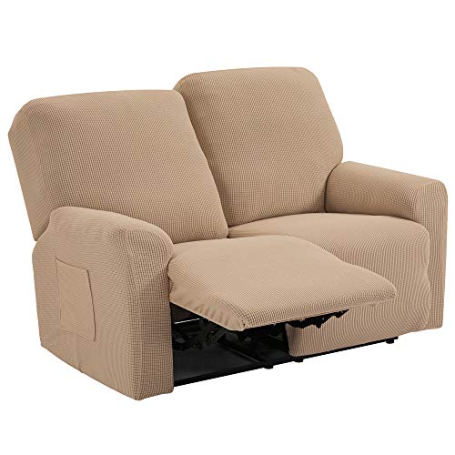 TIANSHU Housse inclinable pour Causeuse 6 pièces pour 2 sièges, Housse inclinable Jacquard pour canapé à 2 Coussins, Housse de Meuble Extensible inclinable Causeuse (Causeuse inclinable, Sable)