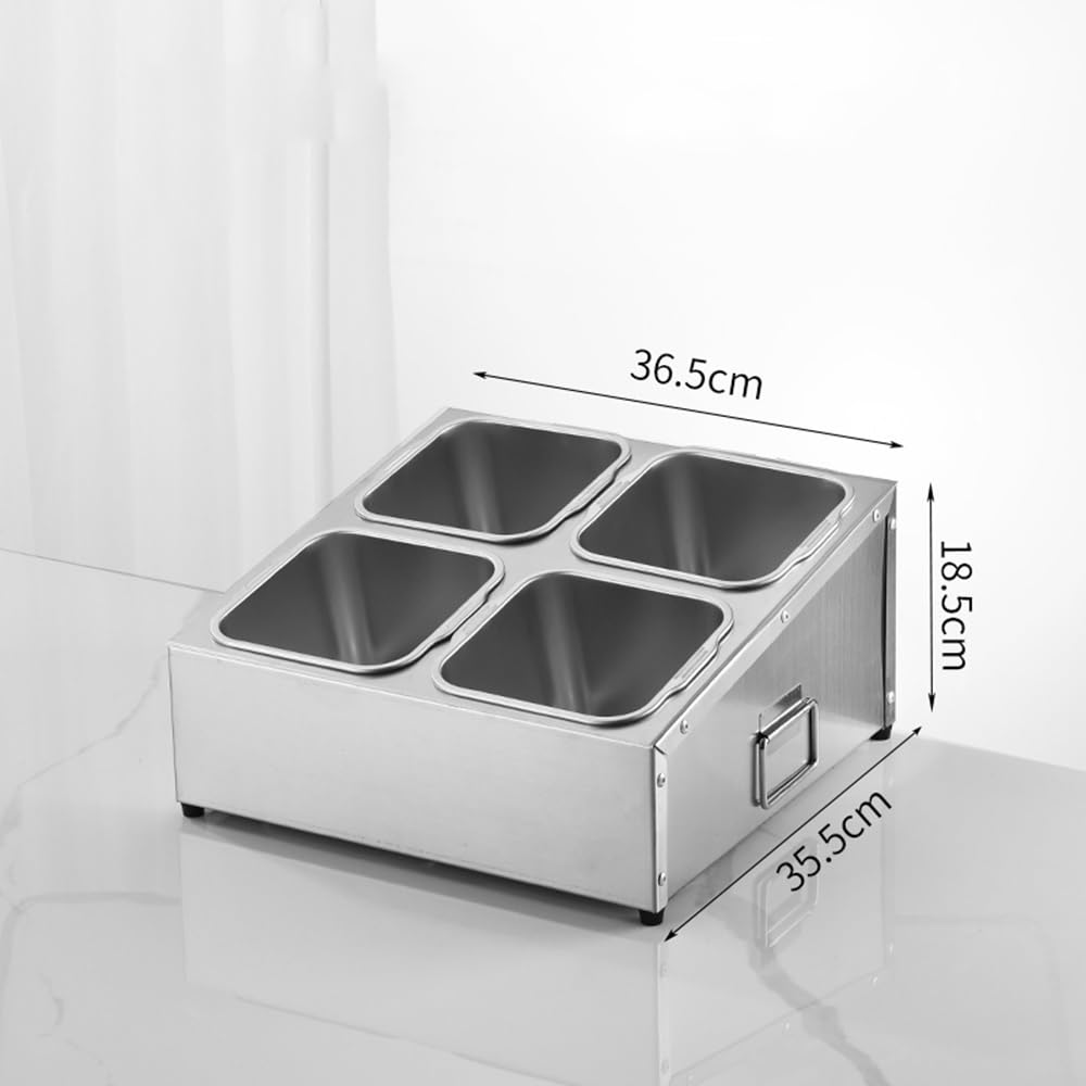 ISCBAFYX Especiero de Acero Inoxidable 304 con Tapas y cucharas Soporte para condimentos de encimera de 2 Niveles, Ideal para Almacenamiento de Mermelada en Cocina o Restaurante