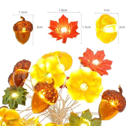 Yuelebuy 07 Thanksgiving Decoration 10Ft 30 Led 3D Pumpkin Maple Acorn Leaf String Lights Battery Operated Usb Plug Remote Timer Orange Fall Lights thumb #4
