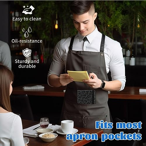 Qindaiwen Server Book for Waitress, 5x9\" PU Leather Waiter Books, Restaurant Guest Check Organizer and Zipper High Volume Pocket Server Wallet for Waitress Apron, Black Leopard Print - Thumbnail 6