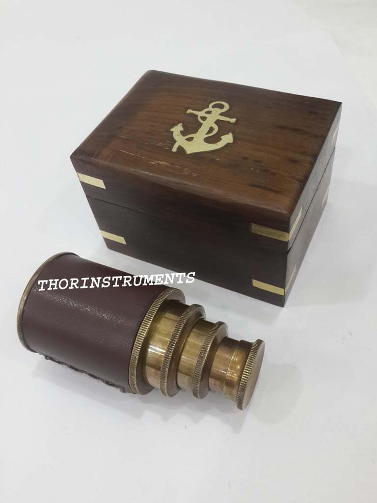 6" Antique Nautical Handheld Telescope Spyglass W/Wooden Box Gift Decor Rustic Vintage Home Decor Gifts