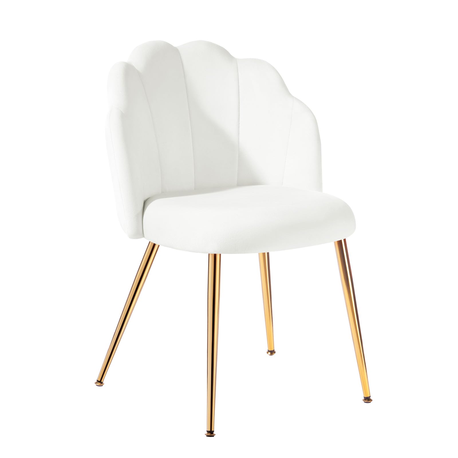 ‌Chaise de Coiffeuse Design en Velours avec Pieds Métal Doré - Fauteuil Coquillage Adulte pour Chambre à Coucher,Beige/Blanc
