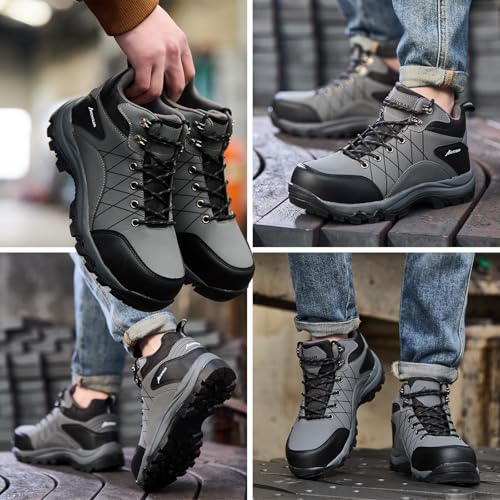 Image of Men's Waterproof Steel Toe Work Boots | Durable Slip-Resistant Puncture-Proof Outsole, Wide Width Sizes for Industrial Construction Outdoor Use