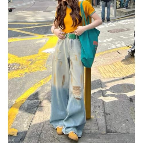 Retro Gradient Color Old, Dirty Ripped Wide Leg Jeans Street Style Women Loose high Waisted Straight Leg Pants4
