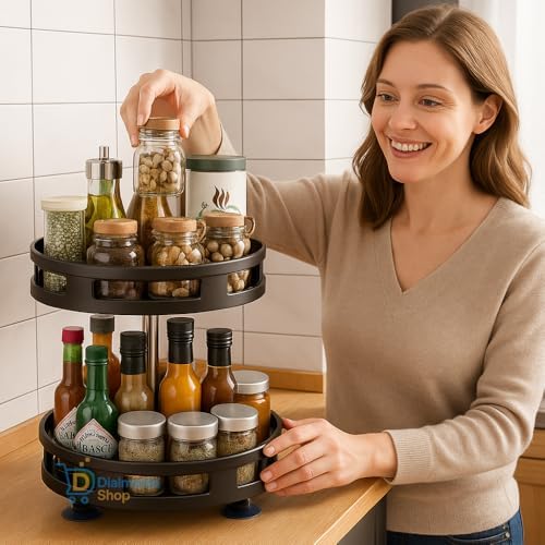 Organizador Giratório 360° Multiuso, 2 Níveis, Preto, 39cm x 25cm