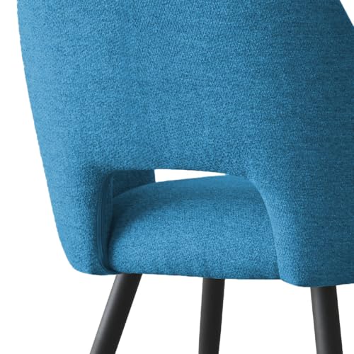 Image of Finch Fox Motel Luxurious Home Collection Upholstery Fabric Arm Dining Room Chairs in Blue Color with Black Metal Powder Coated Legs (Set of 2)