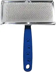 Escova para Pet Cães e Gatos Slicker Profissional, Cerdas Finas de Aço Inoxidável, Remove Nós e Subpelos, Alça Ergonômica, Azul