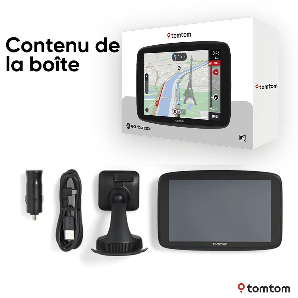 Tomtom GPS GO Navigator (6 Pouces, info trafic en Temps réel, essai du Service Alerte de Zones de Danger, Cartes du Monde, Mise à Jour Via Wi-FI)