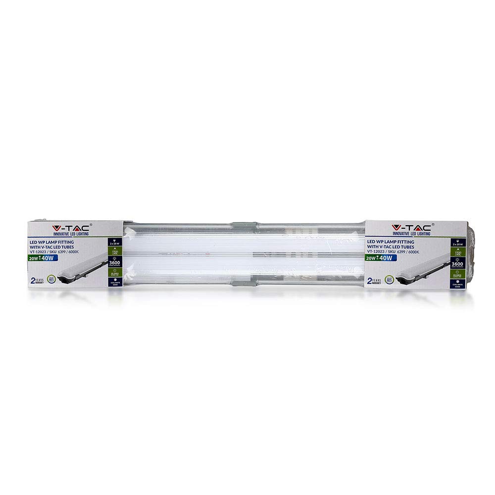 V-TAC VT-1239 VT-12023 2x18W LED WP LAMP FITTING 120CMX2 COLORCODE:6400K IP65, Plastic+ABS, 36 W, 2x18W-120cm