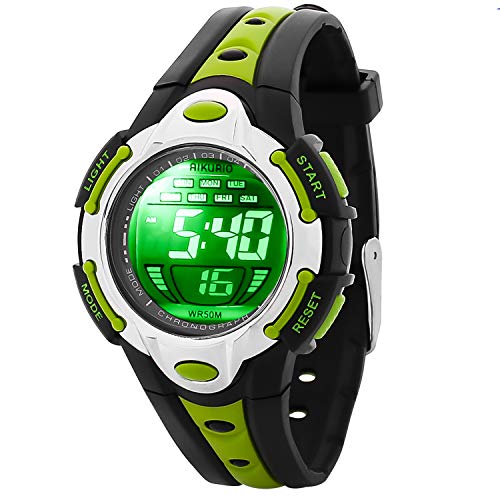 Preisvergleich Produktbild AIKURIO Kinder Digital Uhr 50M Wasserdicht mit 8 LED-Leuchten und Silikon Armband AKR006