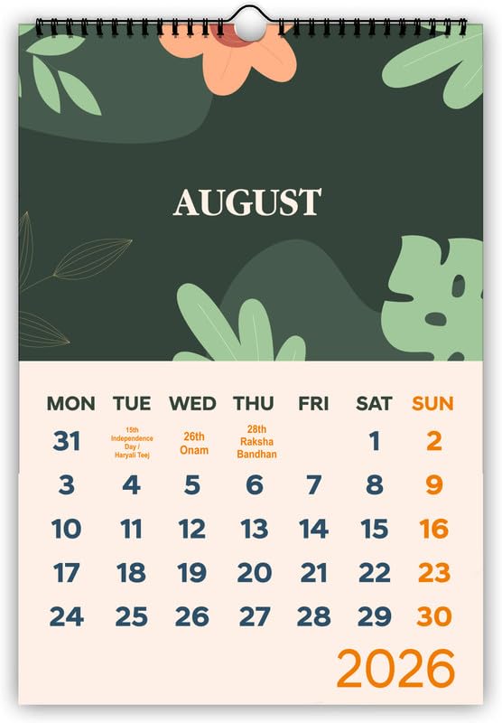 AccuPrints® Wall Calendar 2026 Planner-Size (14 x 20) inch For Office Home Table New Year Hanging Kids (35.5 x 50) cm- (New Green Wall)
