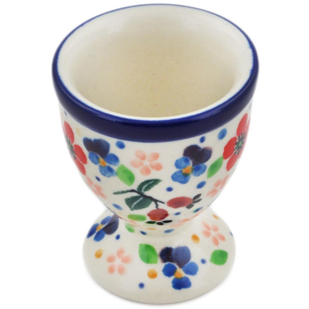 Authentic Polish Pottery Egg Holder Signature UNIKAT in Spring Meadow Design Handmade in Boles?awiec Poland by Ceramika Artystyczna + Certificate of Authenticity