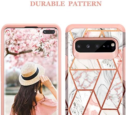 Fingic Samsung Galaxy S10 5G Case Rose Gold Shiny Marble Slim Fit 2 in 1 Hybrid Hard PC Soft Silicone Shockproof Rugged Bumper Dual Layer Protective Phone Case for Samsung Galaxy S10 5G - 6.7 inch