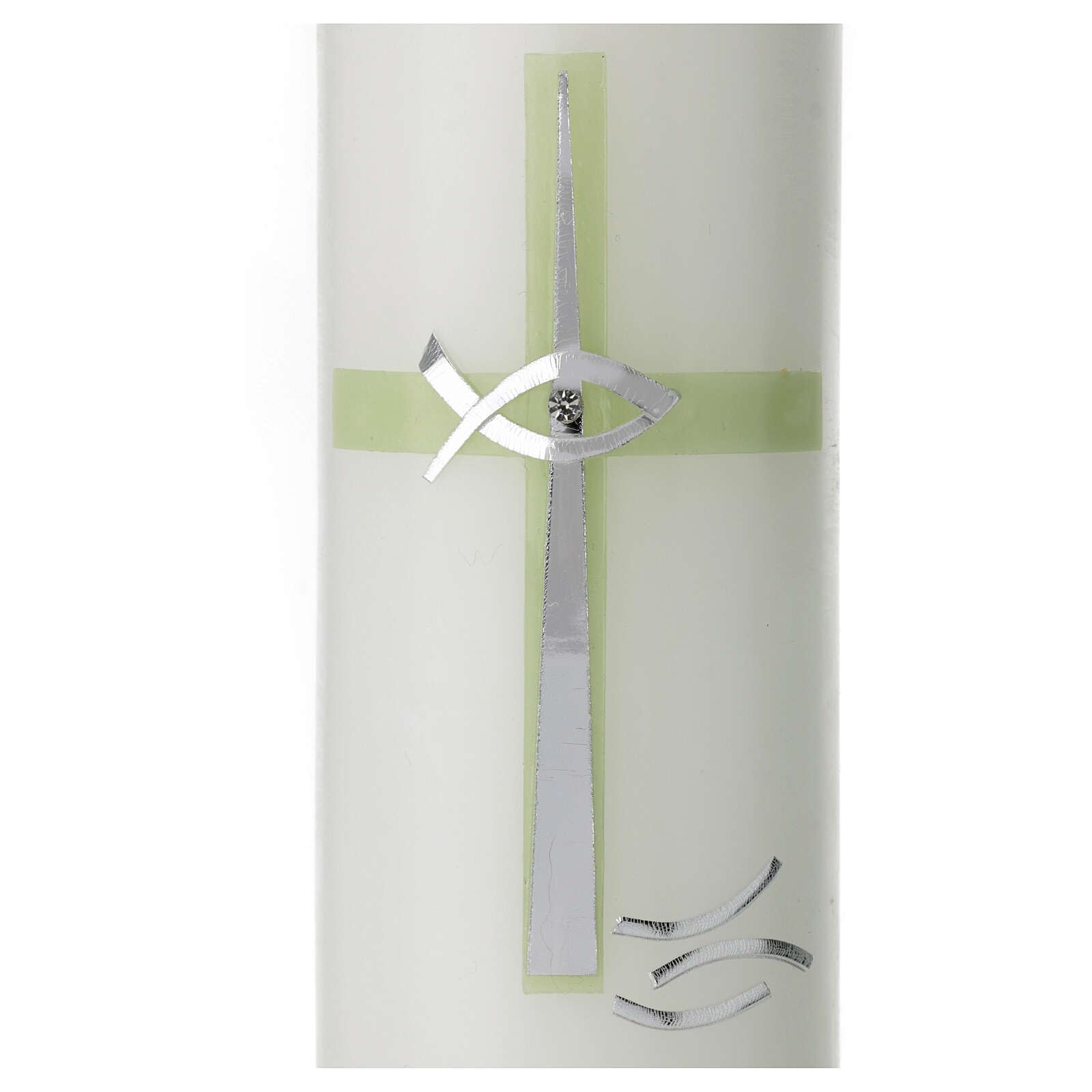 Candle for Baptism, Silver and Green Band, 265x60 mm