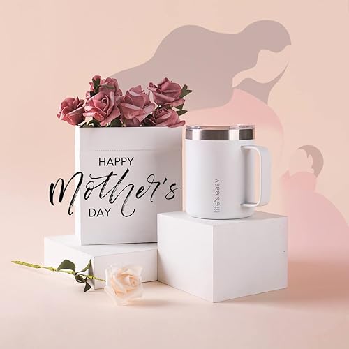 Miniatura 2 de Life's Easy Taza de acero inoxidable de 12 onzas con asa, vaso de viaje aislado de doble pared con tapa abatible, taza térmica para café, agua,