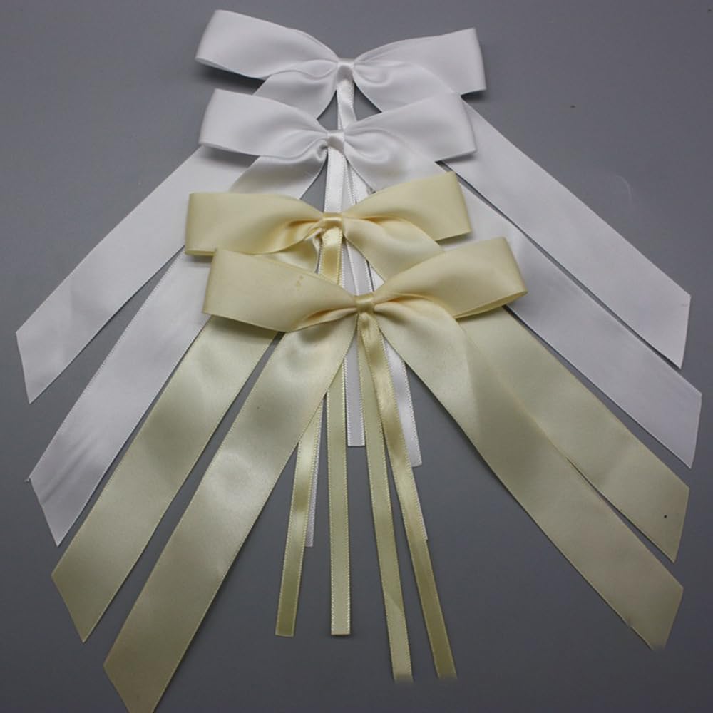 Fiocchi per auto, fatti a mano, nastro di raso per auto, per matrimoni, matrimoni, feste, 12 x 18 cm, bianco, 200 pezzi