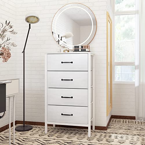 Lyncohome White Farmhouse Dresser For Bedroom, White Chest Of 4 Drawers For Bedroom, Coat Closet, Check Room, Tall White Fabric Dresser #TOP1