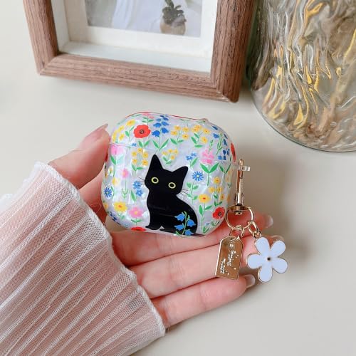 Image of MINSCOSE for AirPods 4 Glitter Case,Cute Cat Flower Shell Pattern Design with Girly Keychain,Soft TPU Protective Shockproof Cover with Cleaner Kit for Girls Women for Airpods 4-Cat