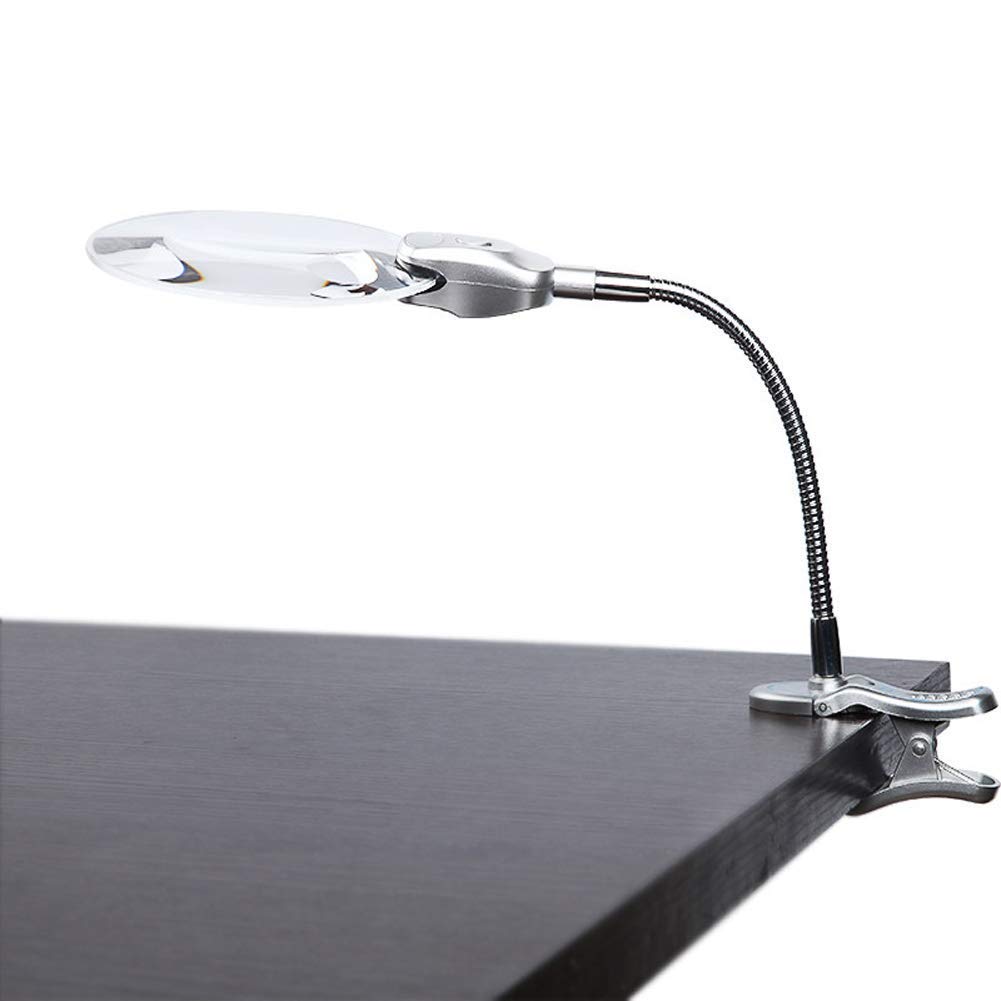 Lupa de 2,5 x 8 x 2 LED, Lupa Manos Libres con Soporte de lámpara, Clip de Mesa Ajustable para Escritorio, Lupa iluminada para Lectura, Soldadura, reparación