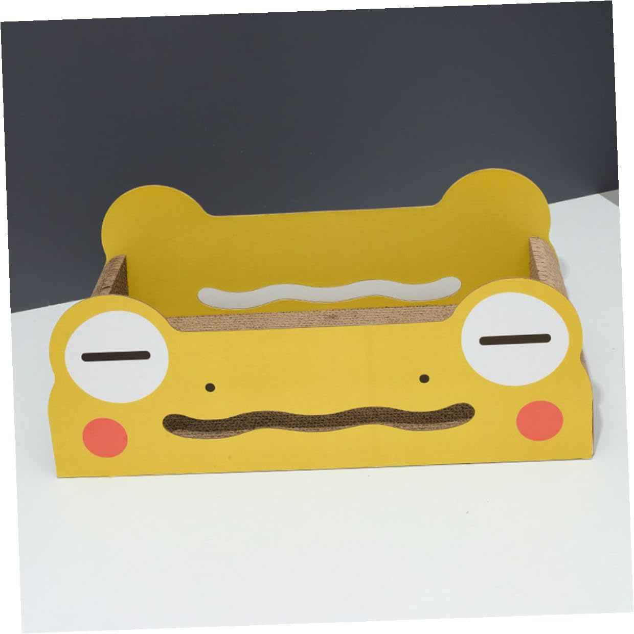 TEHAUX Cartoon Wide-Eyed Frog Cat Scratcher Pad with Corrugated Cardboard Nest, Small Size Kitten Scratch Board for Indoor Cats Play and Claw Grinding