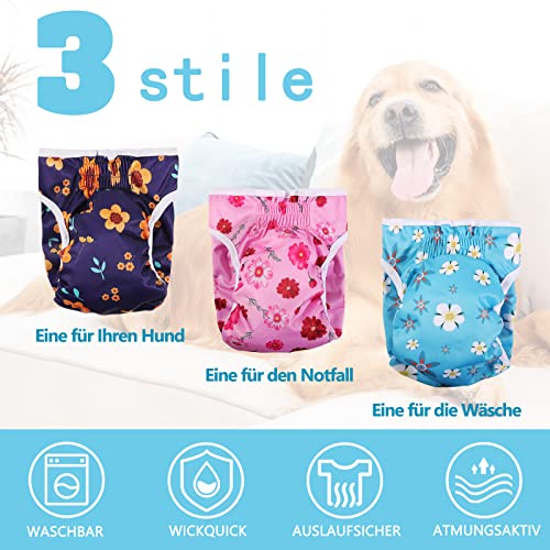 Demigreat es Running Trousers Pack of 3 M Highly Absorbent Sanitary Napkins Dog Diapers for Dogs Size Adjustable Cute Flowers - Image 2
