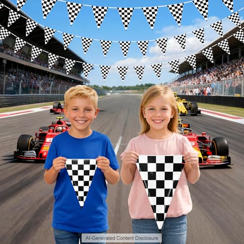 Image of Piokio 60 Pcs Double Sided Plastic Checkered Flag Banner, Racing Birthday Decorations, for Nascar Cars Party Supplies