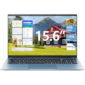 Naclud Computadora portátil de 15.6 pulgadas, procesador Celeron N4000, Win 11, 4GB RAM 128GB SSD, BT5.0, HDMI, cámara web, batería de 7000 mAh, visualización de 180°, WiFi 2.4/5G, USB 3.2, tipo C