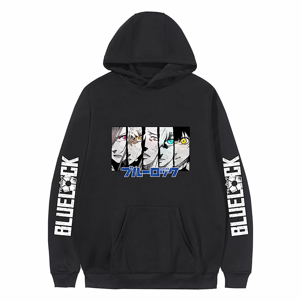 Charous Unisex Black Anime Blue Lock Cartoon Print Hoodie,2025 Year Sweatshirts Used For Manga Blue-Lock Fans Cosplay Gift