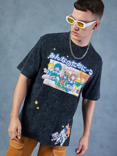 Image of Bewakoof Anime Men's Cotton Printed Oversized Fit Half Sleeve T-Shirt | Casual Wear | Street Wear | Oversized t Shirt for Men Cotton | Baggy