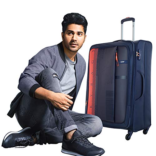 Image of Skybags Polyester 80.5 Cms Navy Blue Softsided Check-In 4 Spinner Wheels Carry-On Luggage (Stairw81Nbl), Small