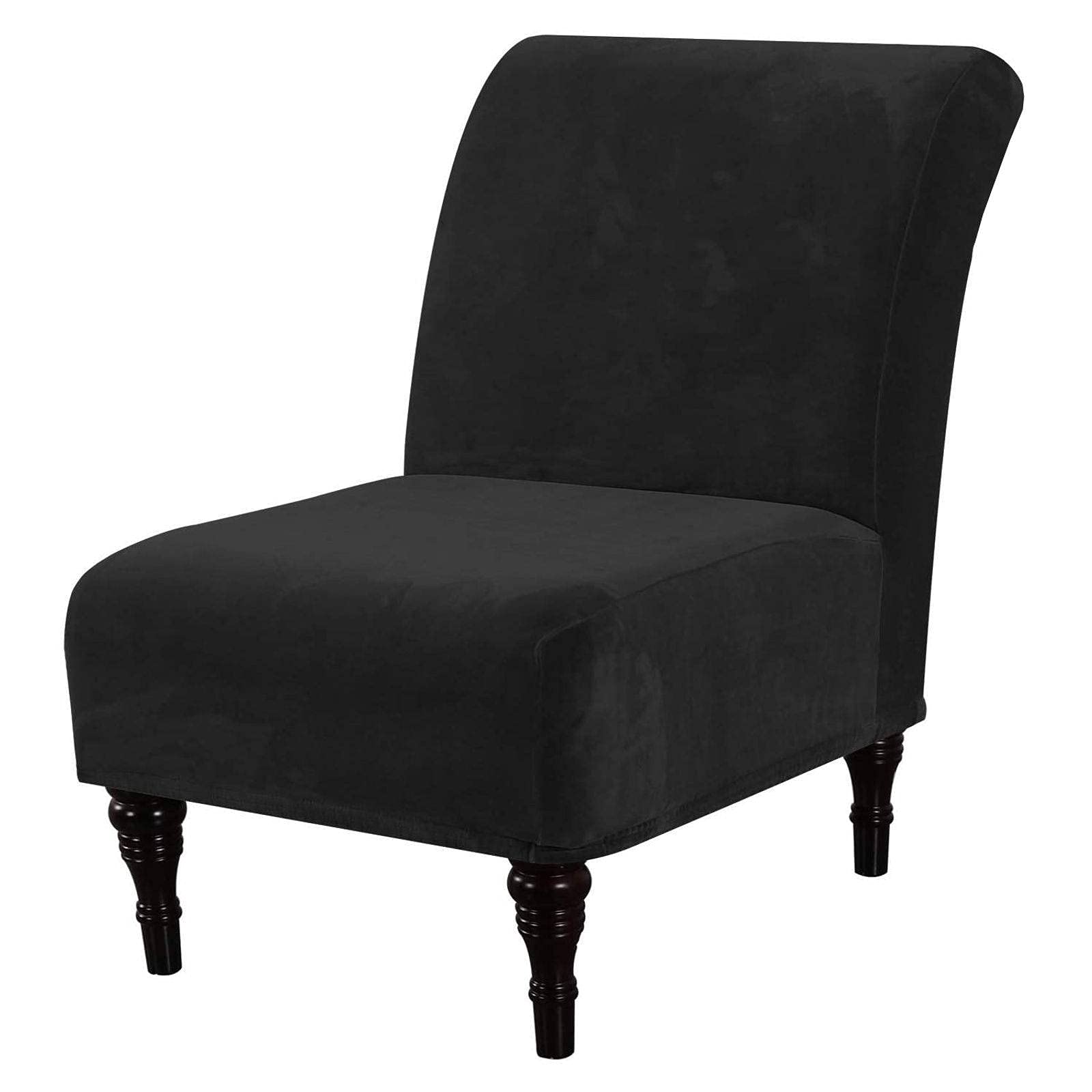 Fundas elásticas de terciopelo para sillas sin brazos, para comedor, fundas protectoras elásticas para muebles, lavables a máquina, color negro, juego de 1