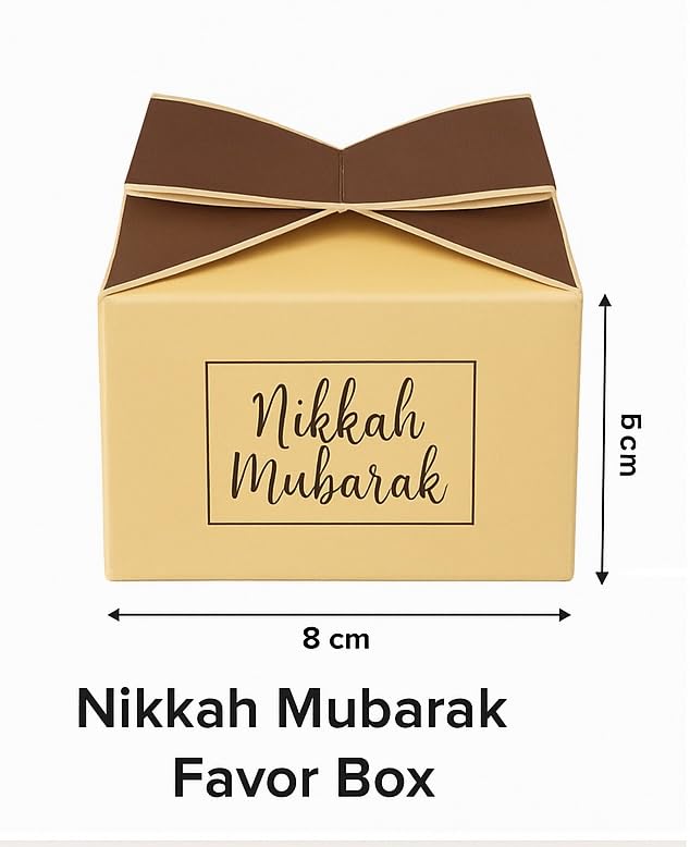 Image of Nikkah Mubarak Favor Gift | Premium Wedding Return Box for Guests | Elegant Bow-Top Cardstock Packaging for Sweets & Chocolates (10)