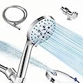 KONLREMA Handheld Shower head - Anti-clog Nozzles, High Pressure 8-mode?Built-in Power Wash to Clean Tub, Tile & Pets, Extra Long 60 in. Stainless Steel Hose, Wall & Overhead Brackets(Round Silver)