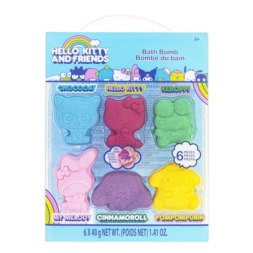 Hello Kitty and Friends Bath Bombs Set, 6 Piece, Bubblegum Scented - Ages 3+ Character Molded – Fun & Bright Colors - Bath Time Fun, Great Birthday Gifts, Stocking Stuffers, by Townley Girl