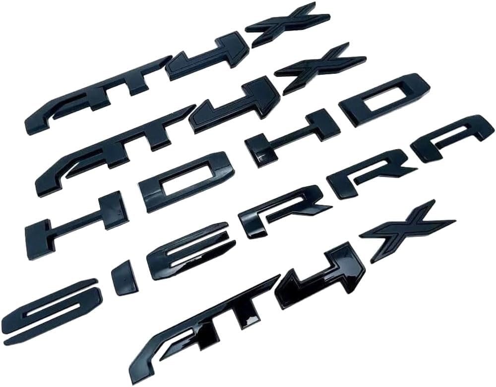 6Pcs Kit Sierra HD AT4X Emblem 3D Badges Letter Nameplate Compatible with 2023-2025 Sierra 2500HD 3500HD (Glossy Black)