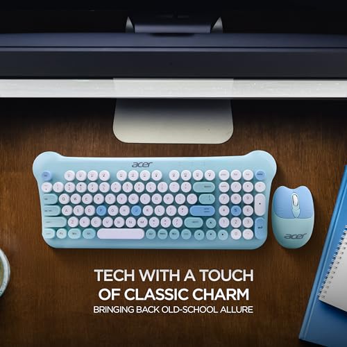Image of Acer Cuteo Wireless Keyboard and Mouse Combo | 2.4GHz Wireless USB Receiver | Retro Round Keycaps | 1200 DPI Optical Mouse | Plug & Play Compact Design for PC, Laptop, Office & Home Use | Blue