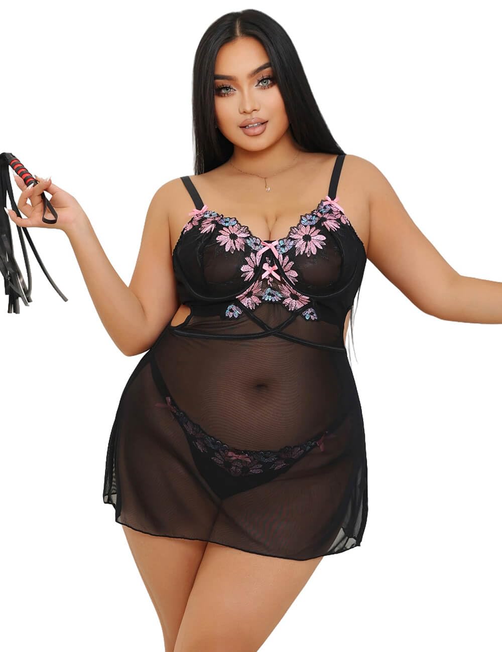 ohyeahlady Varma Underkläder För Kvinnor Spets Babydoll Nattlinne Elegant Plus Storlek Nattklänning Miniklänning Med String Kurvig Underklänning - XXL