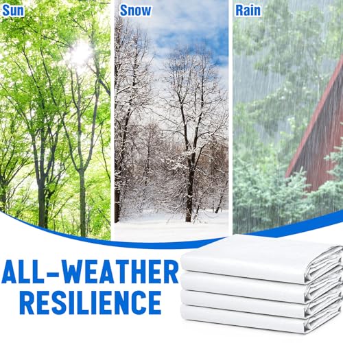 Image of 4 Pack White Tarps 10 x 20 ft, 5.5 Mil Heavy Duty Waterproof Tarp, Multipurpose Shade Tarp for Patio, Pergola, Swimming Pools, Boats, Camping, Courtyards, Sunshade & Outdoor Protection Cover