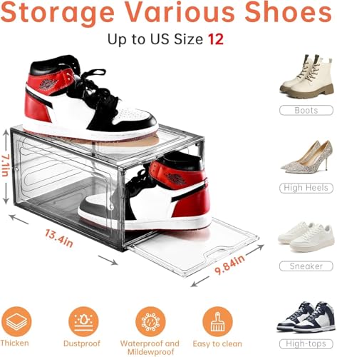 Image of INSTY 12 Pack Gray Transparent Shoe Storage Organizer, Stackable Shoe Boxes for Closet, Drop Front Plastic Shoe Box with Grey Door, Easy to Assemble, Fit up US Size 12(13.4 inchx 9.8 inchx 7.1 inch)