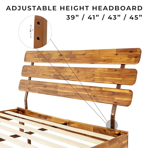 Bme Caden 15 Inch Deluxe Bed Frame with Adjustable Headboard - Mid Century, Retro Style with Acacia Wood - No Box Spring Needed - 12 Strong Wood Slat Support - Easy Assembly - Caramel, Queen by Bme - Image 3