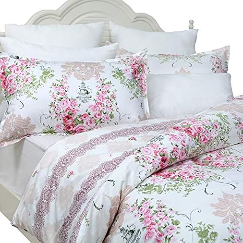 FADFAY Pink Rose Floral Duvet Cover Set Cover