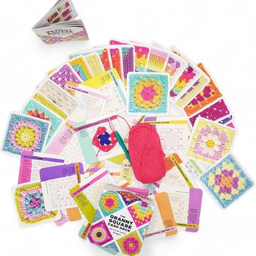 グラニースクエアカードデッキ 50枚セット 編み物キット かぎ針編みパターン かぎ針編みブック 毛糸/編み針含まれていません 手芸キット 初心者 大人向け 手作り DIY 手鏡 (A)