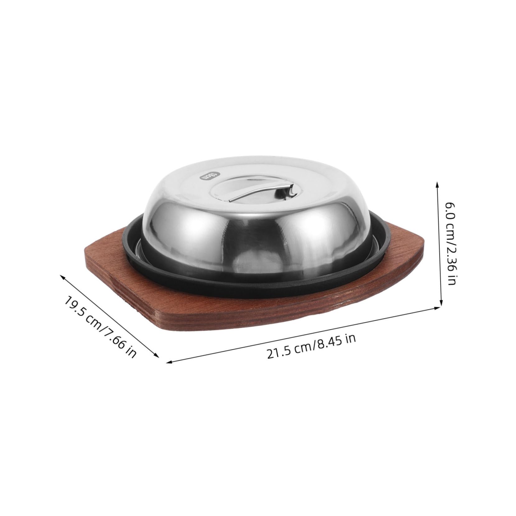Sartén para Parrilla Redonda 1 Juego de Hierro Fundido con Tapa | Acero Inoxidable y Madera, Acabado Negro, para Pescado y Bistec, Uso Doméstico y Cocina