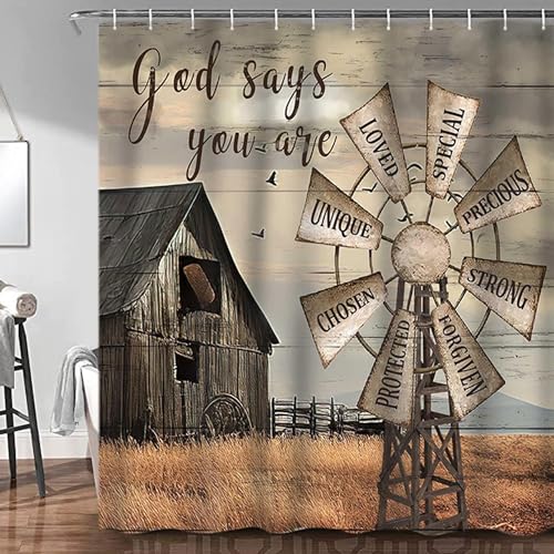 Jipusai Rustic Barn Door Shower Curtain for Bathroom, Retro Countryside