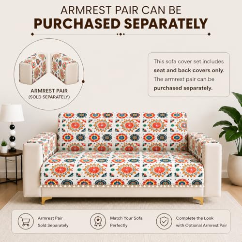Image of Homerz Premium Printed Quilted Velvet Sofa Slip Cover Protector with Tassels, Sofa Mat, Exact Size, Antislip Cover (Mosaic, 2 Seater, Full)