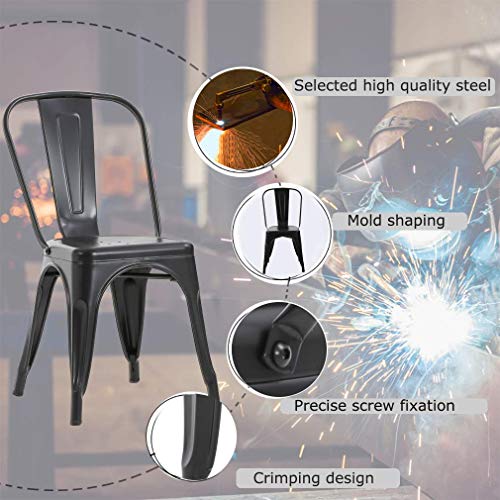 FDW | Metal Dining Chairs | Set of 4 | Black | Stackable Tolix Side Chairs with Backrest | Scratch-Resistant | Non-Slip Feet | Indoor/Outdoor Use | 330 lbs Capacity | for Kitchen & Restaurant - Image 3