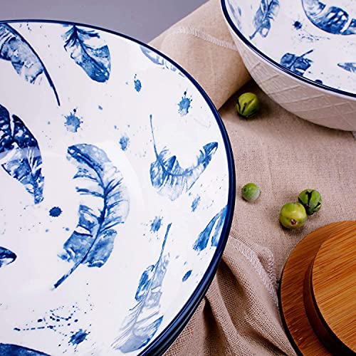 Yalong 40 Ounce Large Porcelain Pho Bowls Set 4 Pack Serving Soup Salad, Pasta, Cereal Stackable Deep Bowl Feather Pattern, Ramen Bowls For Noodle For Kitchen Microwave And Dishwasher Safe, 8 Inches #TOP3